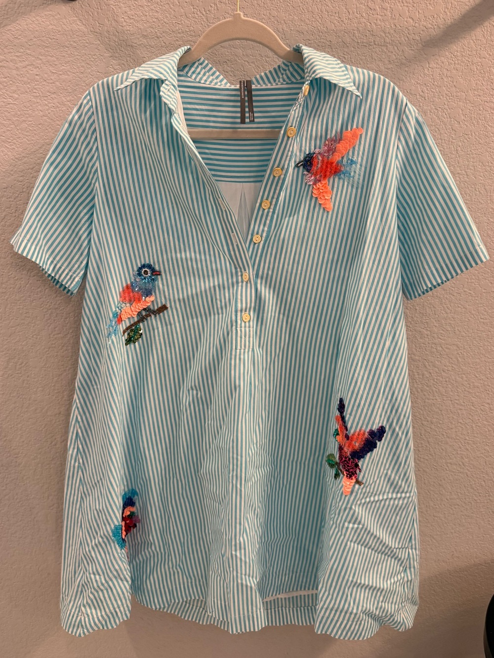 Anthropologie Aqua and White Striped Shirt Dress